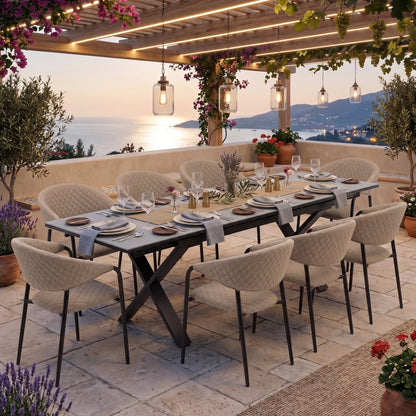 LUXUS PUR! Puro &amp; Arona – Das Gartenmöbel Set 8 LIKA-TEX® Stapelsessel und 1 Exklusiv Ausziehtisch