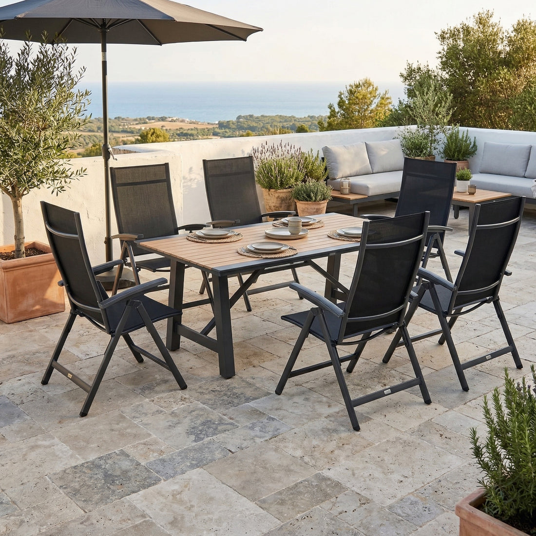 ☀️Summer Deal !☀️ 7-teiliges Dining Set AVANTAGE XL anthrazit / KALVA – Komfortabel, flexibel &amp; modern
