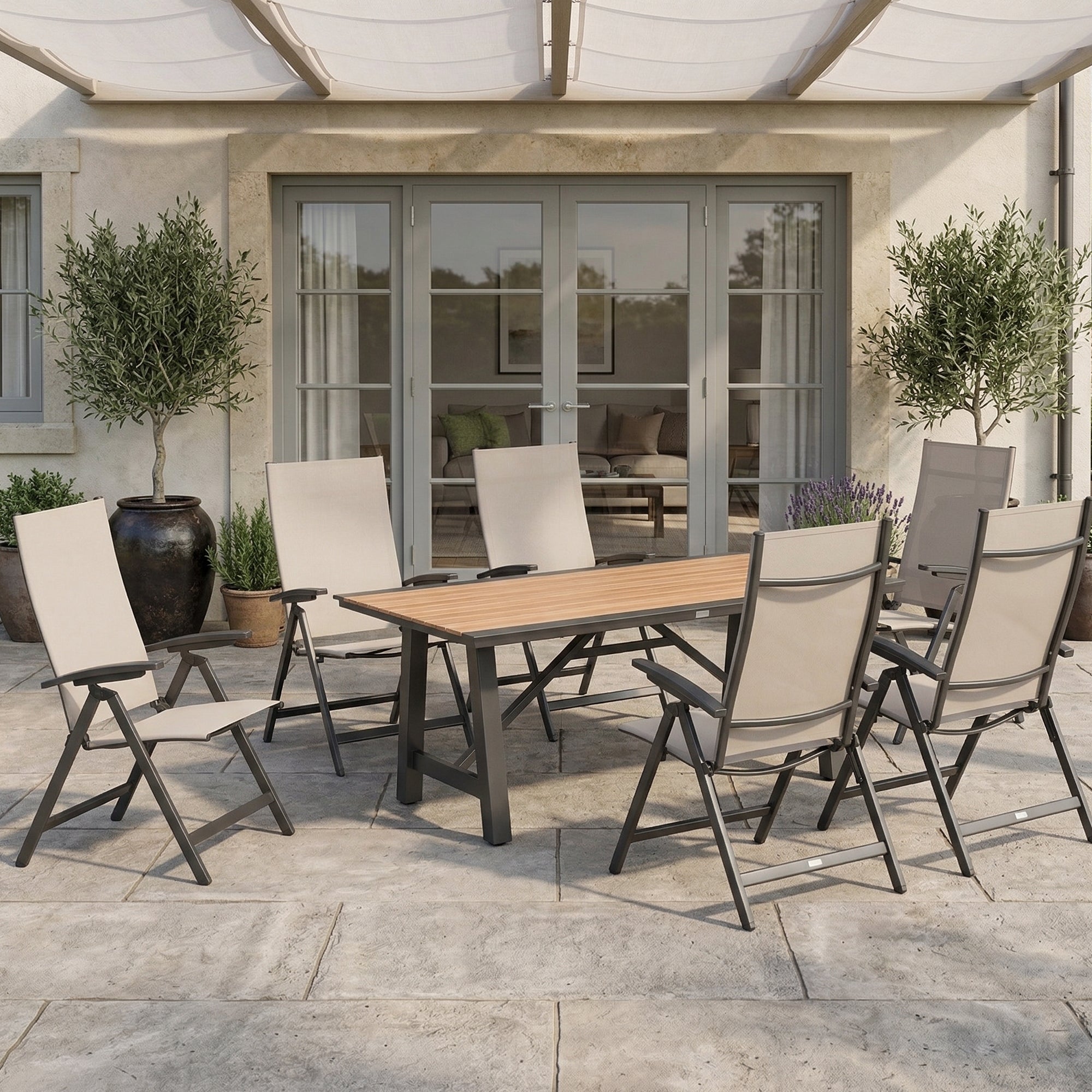 SUMMER SALE ☀️⛱️🏝️  7-teiliges Dining Set AVANTAGE XL mocca / KALVA – Komfortabel, flexibel &amp; modern