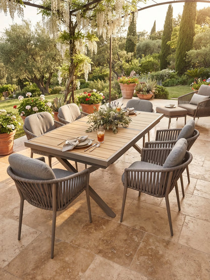 SUMMER SALE ☀️⛱️🏝️      IM TREND! 13-teiliges Outdoor Dining Set Meran / 6x Sessel inkl. 6x Sitzpolster &amp; 1x Ausziehtisch