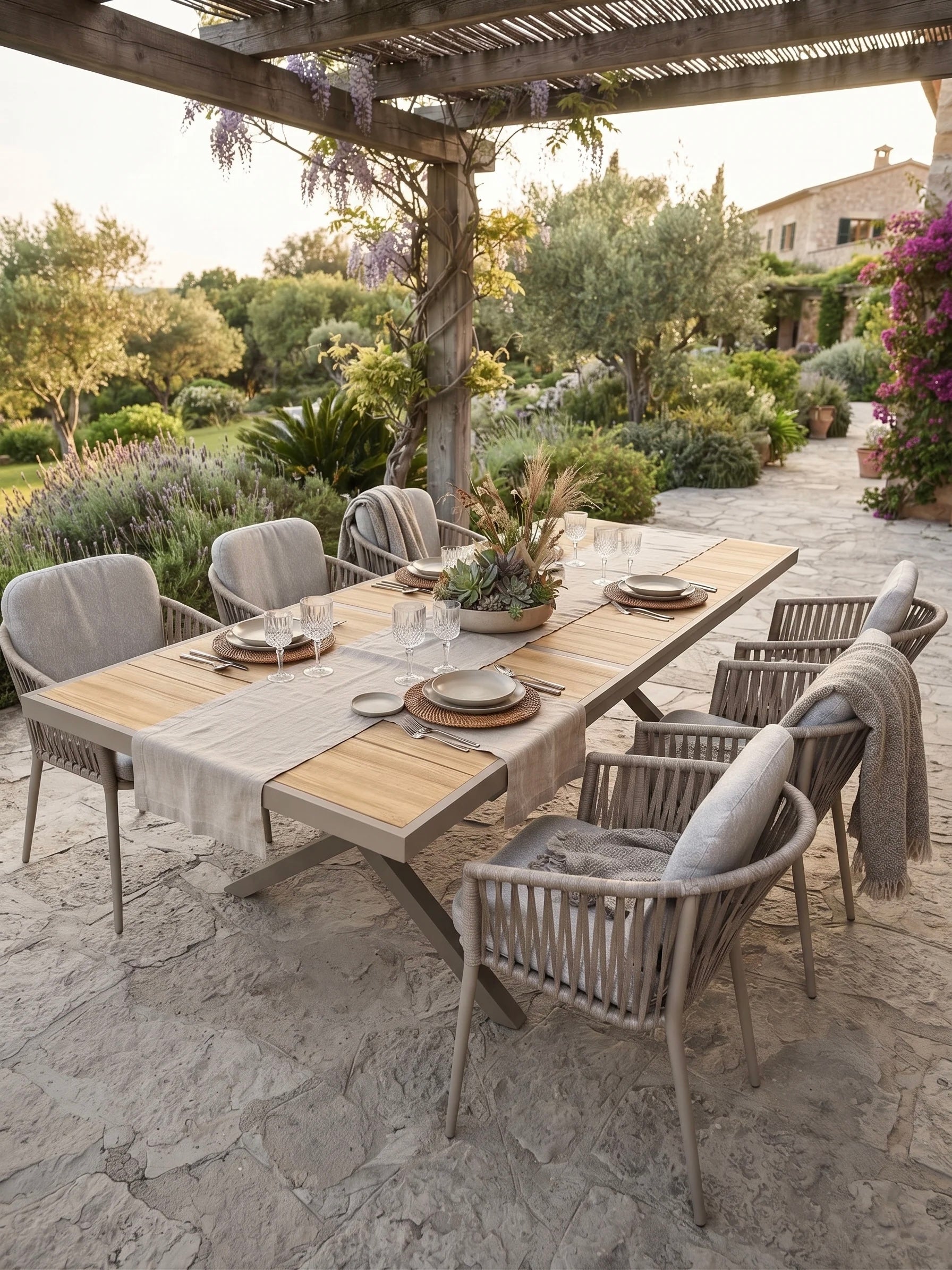 SUMMER SALE ☀️⛱️🏝️      IM TREND! 13-teiliges Outdoor Dining Set Meran / 6x Sessel inkl. 6x Sitzpolster &amp; 1x Ausziehtisch