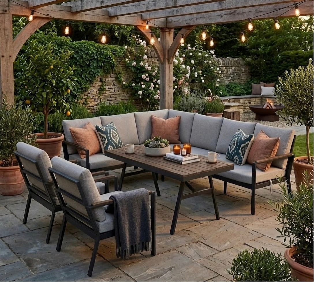 🌼 FRÜHLINGS-ANGEBOT🌼 XL Aluminium / Nonwood Dining Lounge Set Royal Oak anthrazit / natur grau