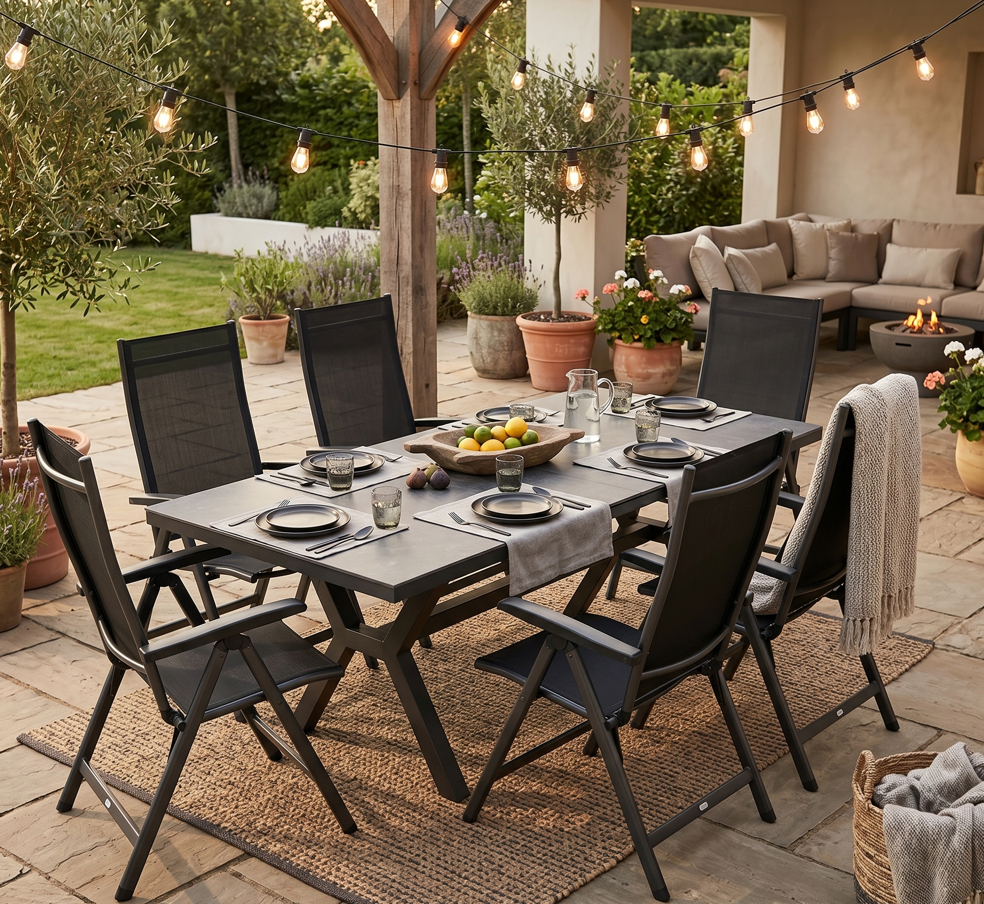 NUR HEUTE 🔥 7-tlg. Premium Dining Set / Essgruppe Avantage Dark Moon inkl. Ausziehtisch Phönix Sintered Stone Tischplatte