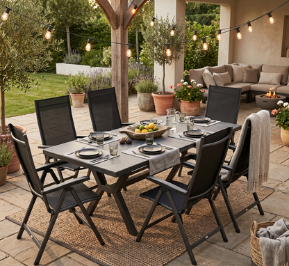 NUR HEUTE 🔥 7-tlg. Premium Dining Set / Essgruppe Avantage Dark Moon inkl. Ausziehtisch Phönix Sintered Stone Tischplatte