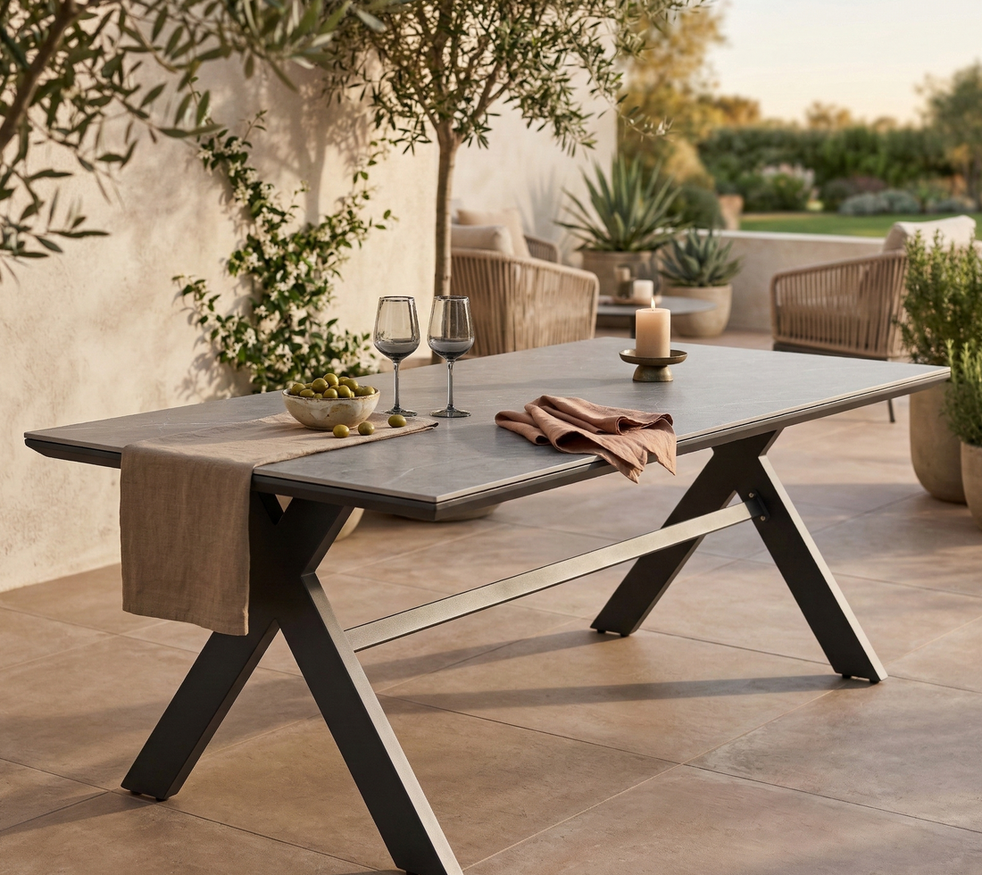 Premium! Dining Tisch Avantage 240 x 100 x 73,5cm / Modernes Alu-Tischgestell kombiniert mit einer Sintered - Stone Tischplatte