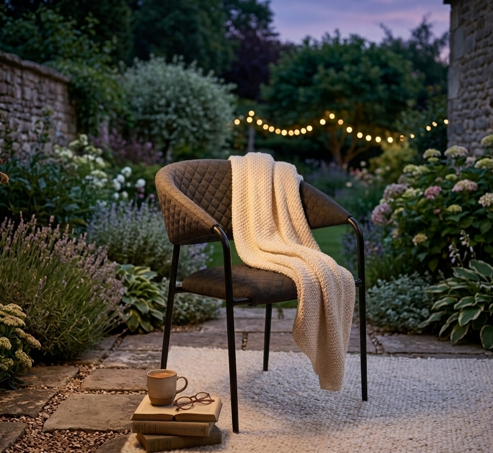 Aluminium Outdoor Dining Stapelsessel Puro / VELUVÉ by LIKA-TEX® Onyx 100% wetterfest