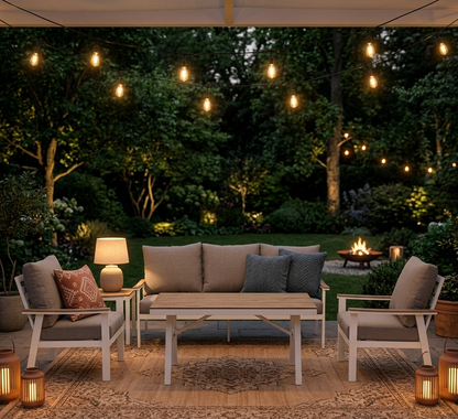 🔥 DEAL OF THE WEEK 🔥 Aluminium / Nonwood Dining Lounge Set Isla weiß/natur - extra hoher Rücken