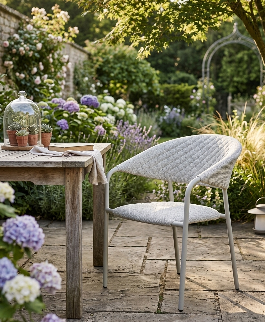Aluminium Outdoor Dining Stapelsessel Puro / VELUVÉ by LIKA-TEX® PEARL