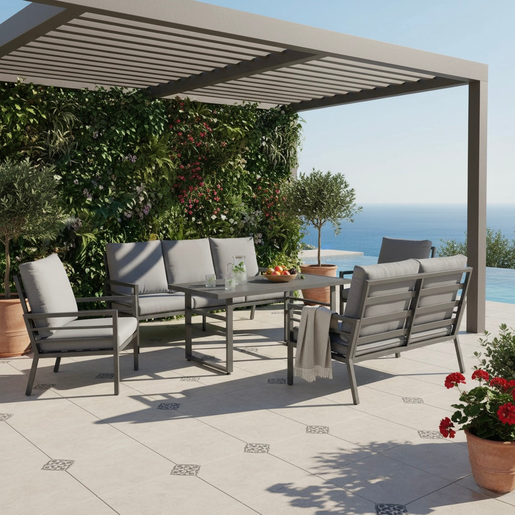 XXL Designer Aluminium Dining Lounge Set Osaka / hoher Tisch ideal zum Speisen