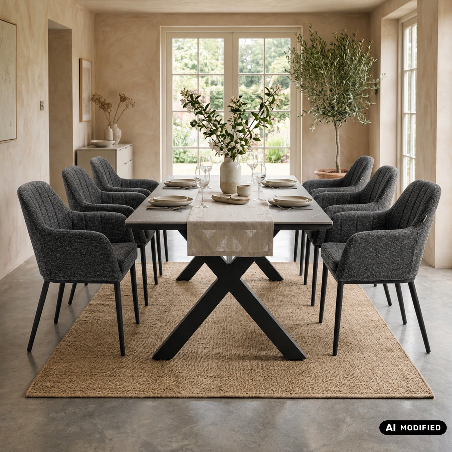 OUTDOOR DINING MIT WOHNZIMMERGEFÜHL! VELUVÉ by LIKA-TEX® Dining Set HERITAGE &amp; AVANTAGE – 6 Sessel + Sintered-Stone Tisch
