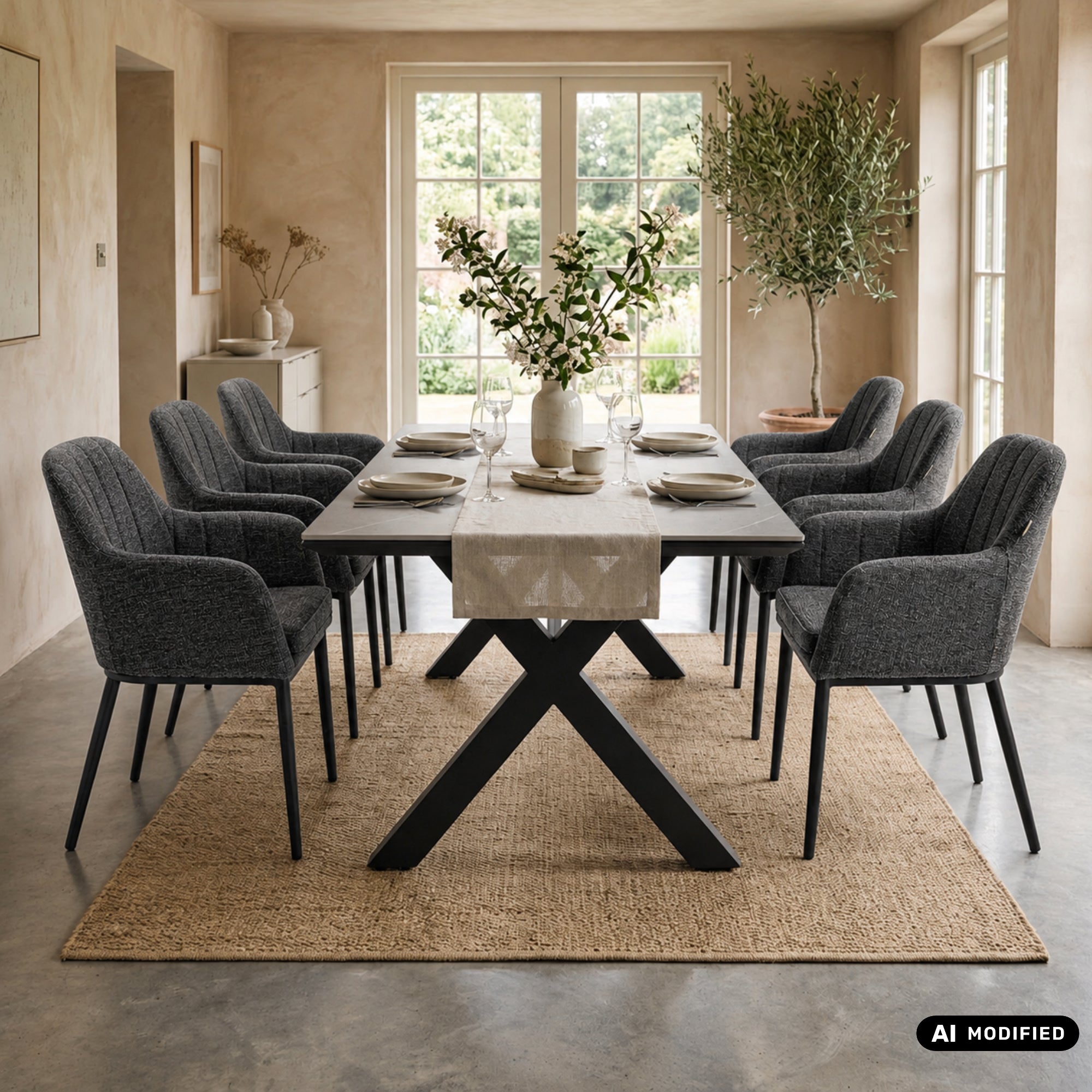 OUTDOOR DINING MIT WOHNZIMMERGEFÜHL! VELUVÉ by LIKA-TEX® Dining Set HERITAGE &amp; AVANTAGE – 6 Sessel + Sintered-Stone Tisch