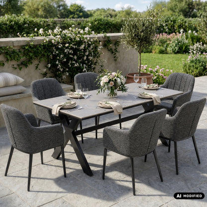 OUTDOOR DINING MIT WOHNZIMMERGEFÜHL! VELUVÉ by LIKA-TEX® Dining Set HERITAGE &amp; AVANTAGE – 6 Sessel + Sintered-Stone Tisch
