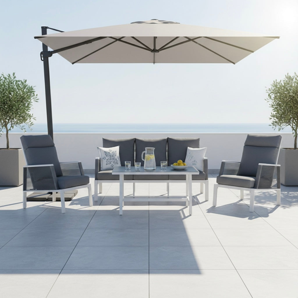 Eleganz in Weiß & Grau... Lounge Set Matera Alu / Rope, extra hoher Rücken zum bequemen verweilen