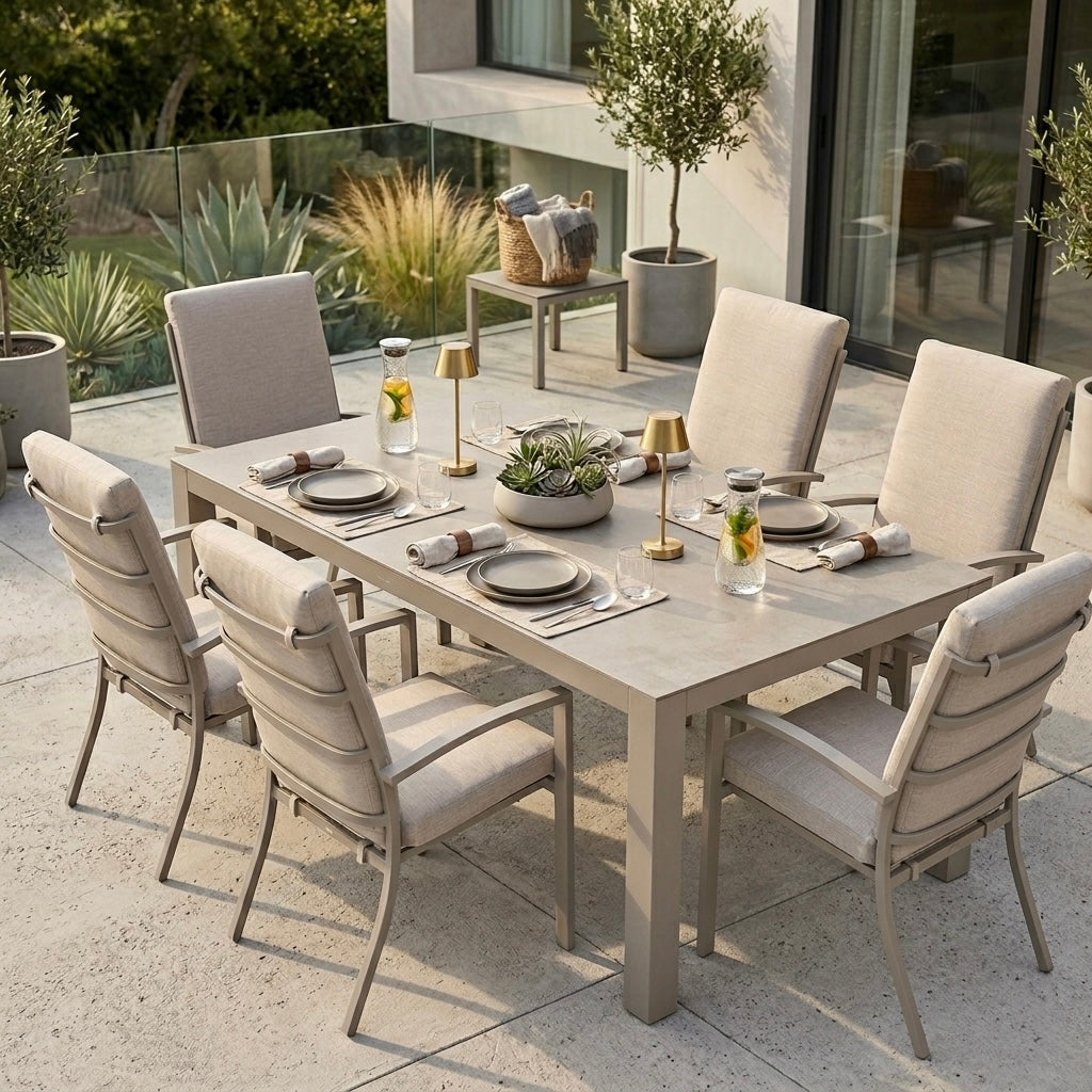 🌼🐣 Unser OSTER-SPECIAL🐣 🌼 Premium Alu Dining Set Neapel inkl. Madri Sintered Stone Tischplatte 220x100cm