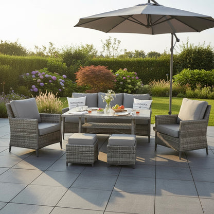 Design Dining Lounge Set Ancona in Arctic grau inkl Hocker / hoher Tisch ideal zum Speisen