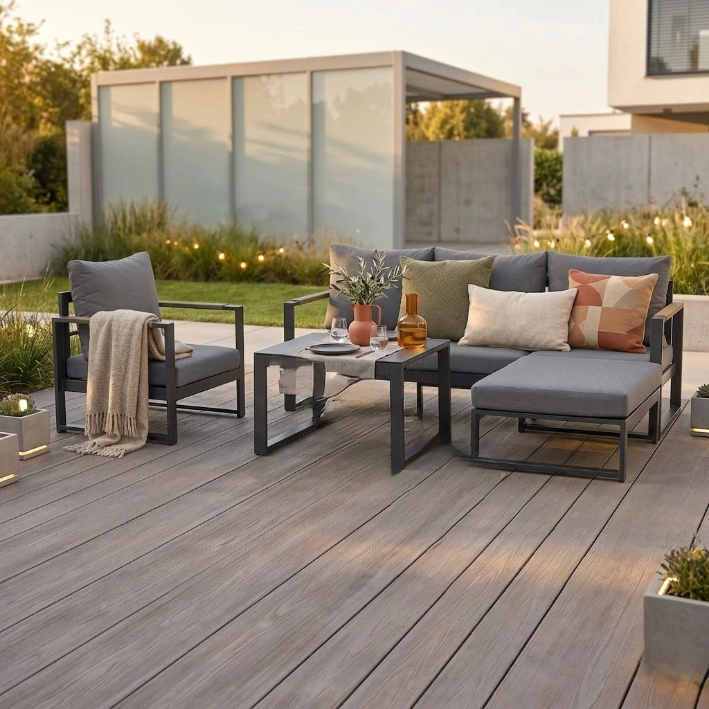 🌼FRÜHLINGS-ANGEBOT🌼 PREMIUM! Lounge Set Elana inkl. Sessel & Hocker 100% wetterfest dank Sunbrella® Bezug