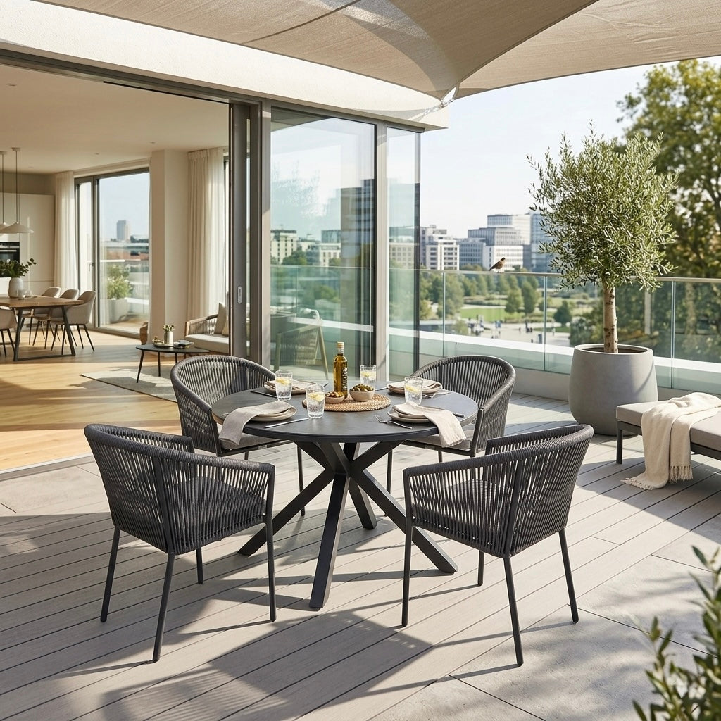 Gartenmöbel Set / Essgruppe Manhattan bestehend: 4 x Stapelsessel & 1 x Tisch rund Ø120cm