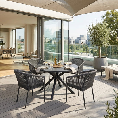 Gartenmöbel Set / Essgruppe Manhattan bestehend: 4 x Stapelsessel &amp; 1 x Tisch rund Ø120cm