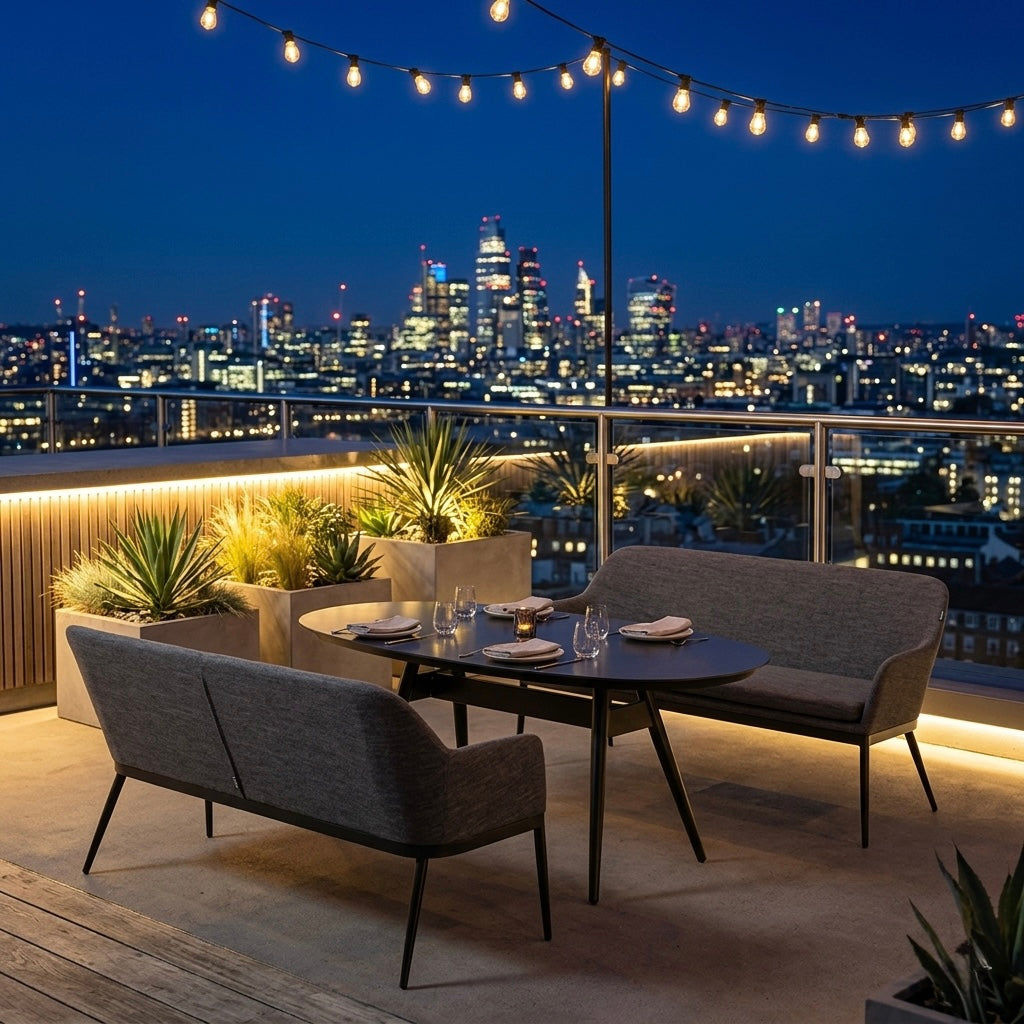 Exklusive Flair! Das Outdoor Dining Set EVARA VELUVÉ / LIKA-TEX® - 100% wetterfest