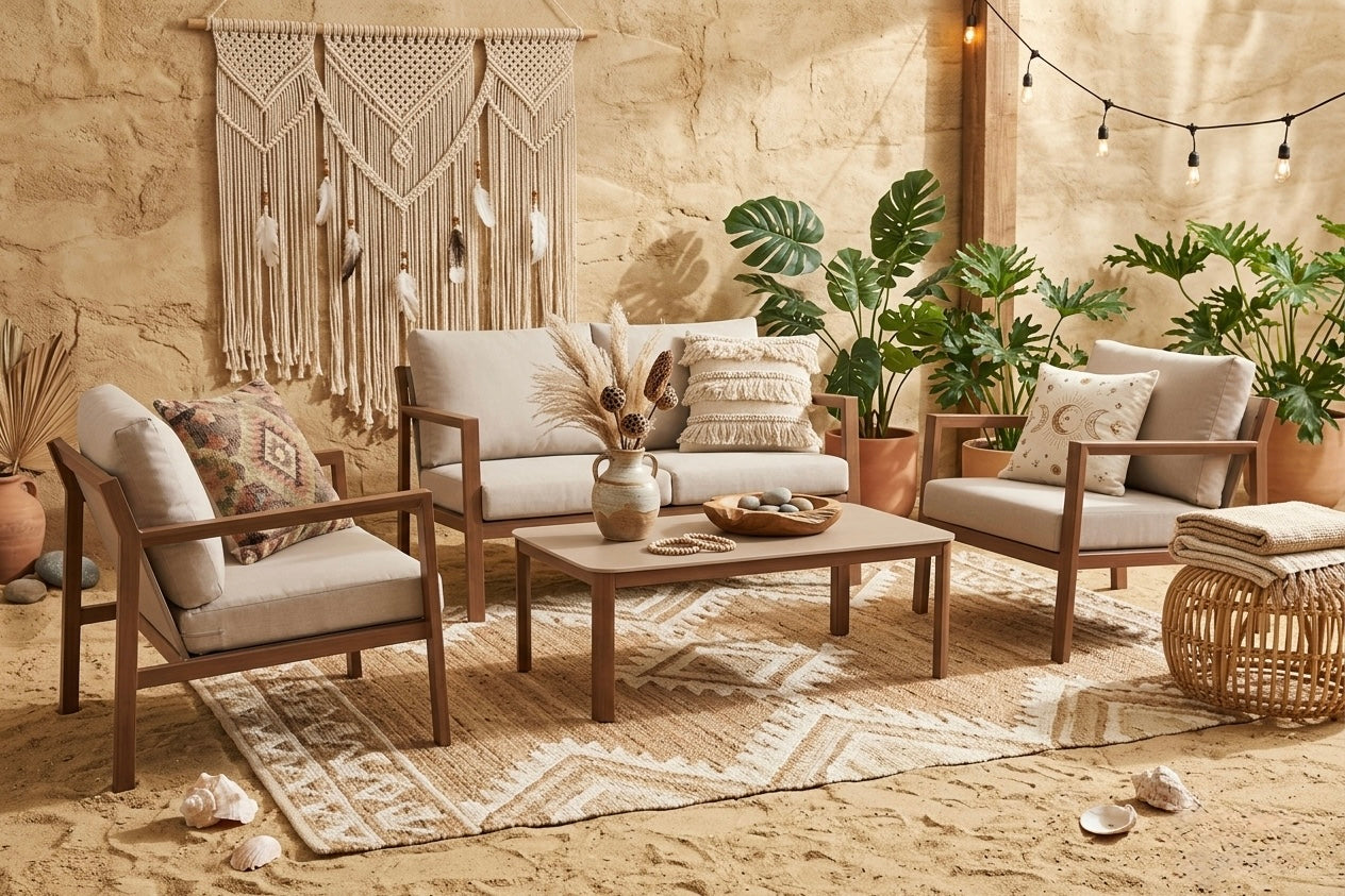 ☀️  JETZT VORBESTELLEN! Inspired by nature! Boho Lounge Set SAHARA / sieht aus wie Holz ist aber wetterfestes Aluminium!