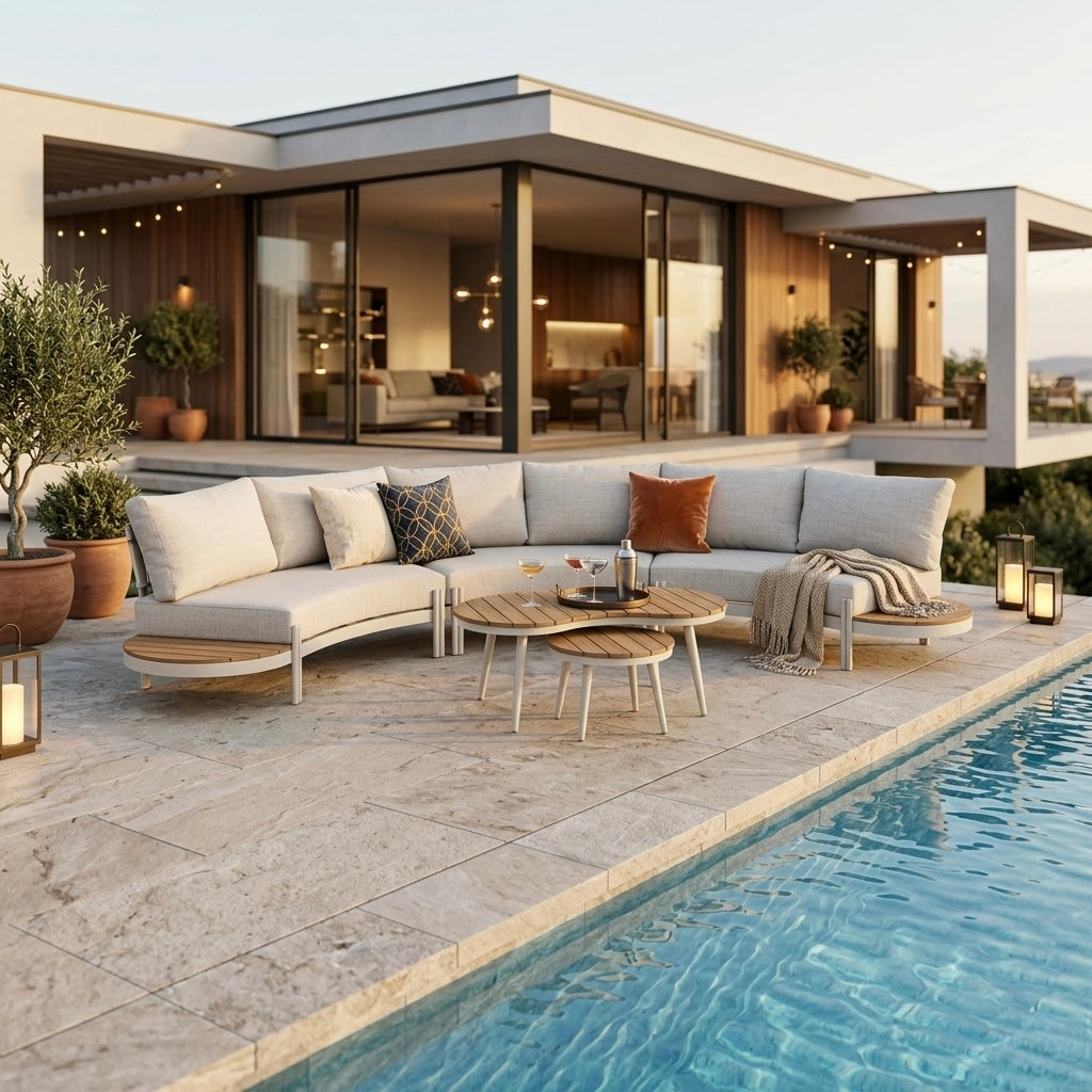 EIN TRAUM IN NATUR! Lounge Set Ronda natur / olive grün wetterfeste Olefin Bezug