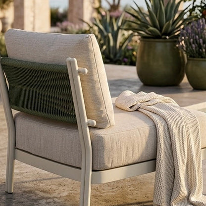 EIN TRAUM IN NATUR! Lounge Set Ronda natur / olive grün wetterfeste Olefin Bezug