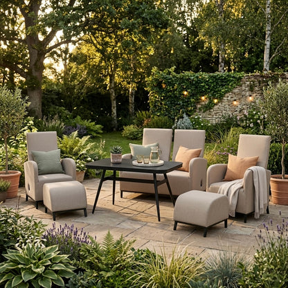 ☀️ AUS DER AUSSTELLUNG ☀️ Outdoor Dining Lounge Set Oasis 100% wetterfest LIKA-TEX® Bezug sand (natur) / Rücken verstellbar