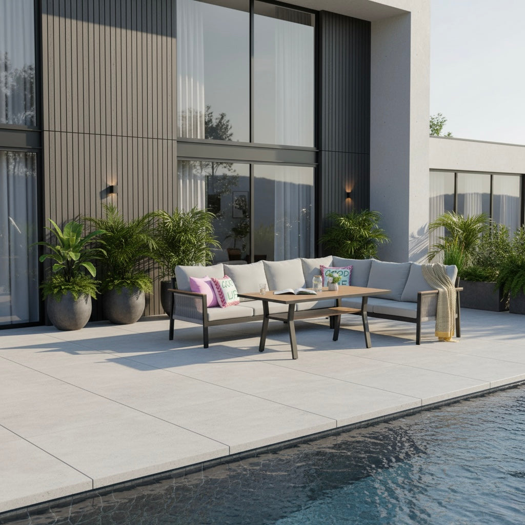 Luxus Pur: Dining Lounge Set Canora / Aluminium, Rope & Elemente in Holzoptik