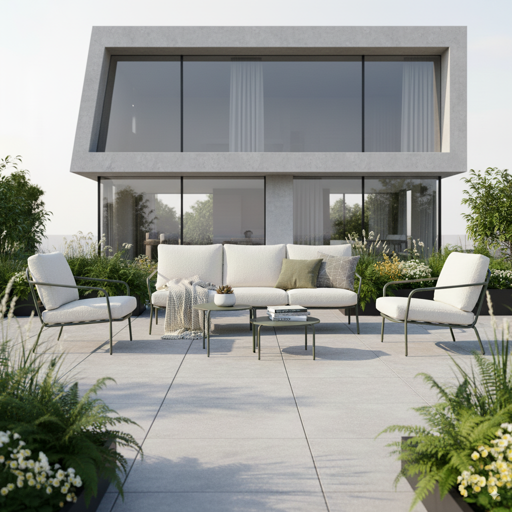 AUSFLUG AN DIE RIVIERA Lounge Set Madeira / Trend Farbe Oliv - Grün mit schönen Bouclé Polstern