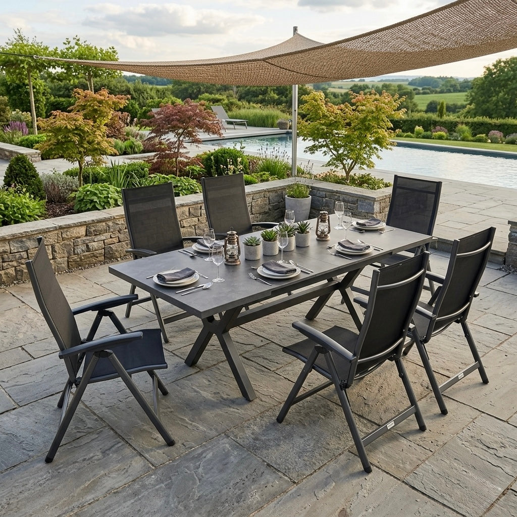 ☀️Summer Deal !☀️  Premium Essgruppe Avantage Dark Moon inkl. Ausziehtisch Phönix Sintered Stone Tischplatte