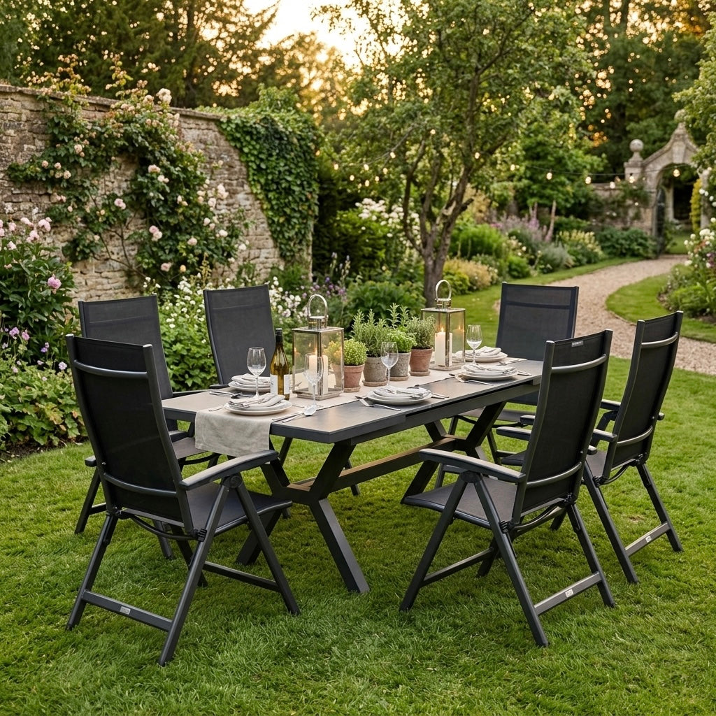 ☀️Summer Deal !☀️  Premium Essgruppe Avantage Dark Moon inkl. Ausziehtisch Phönix Sintered Stone Tischplatte