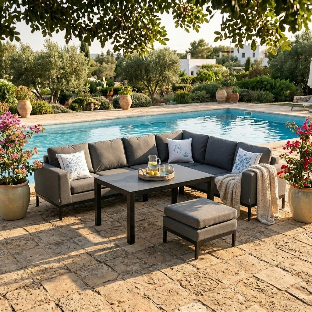 SUMMER SALE ☀️⛱️🏝️ LUXUS! Outdoor Lounge Set Tarent 100% wetterfest mit LIKA-TEX® Bezug in der Trendfarbe ash