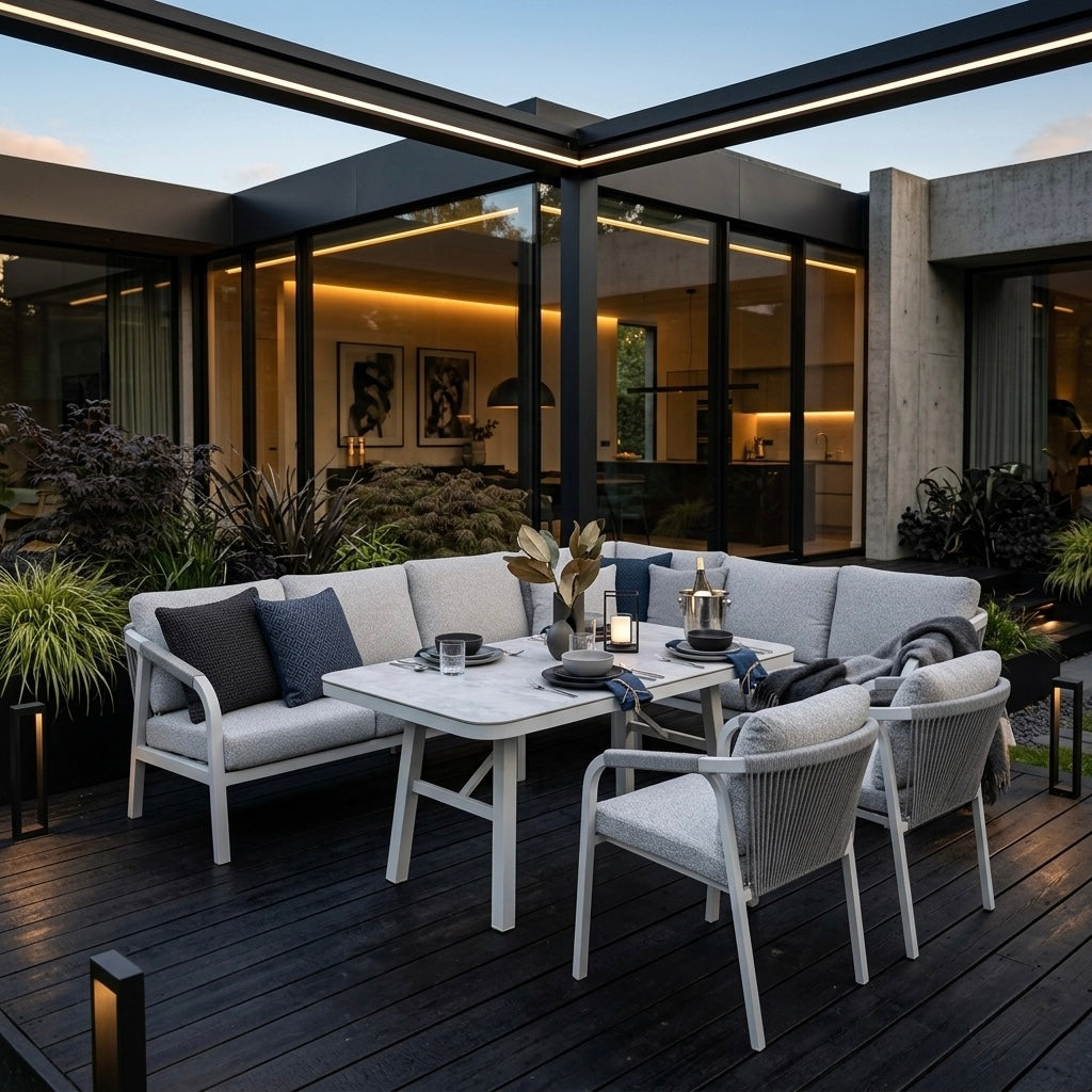 LUXUS PUR! Eck - Lounge Set Harvey inkl. 2 Sessel in der Farbe Off White / wetterfest