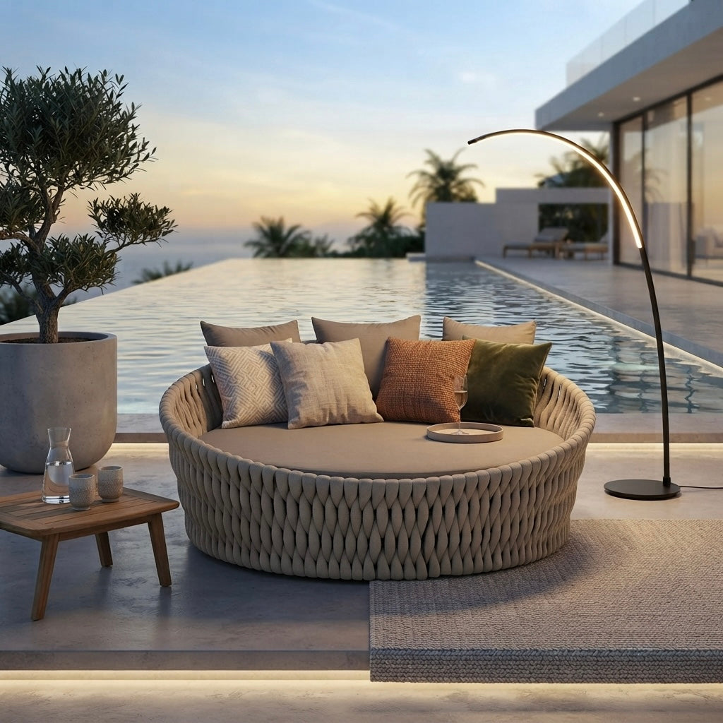 LUXUS PUR! Daybed Orba 100% wetterfest LIKA-TEX® Bezug, 180 cm ⌀