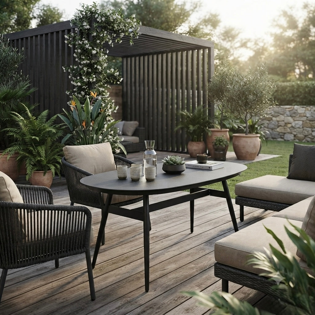 Design Highlight - Ovaler Aluminium Loungetisch Puro / New Spraystone 146x75x68cm