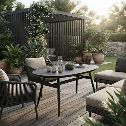 Design Highlight - Ovaler Aluminium Loungetisch Puro / New Spraystone 146x75x68cm