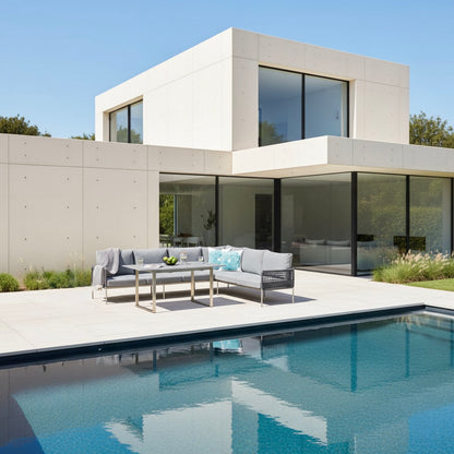 Premium Gartenmöbel Set Edelstahl / Rope Dining Eck Lounge Set Vogue