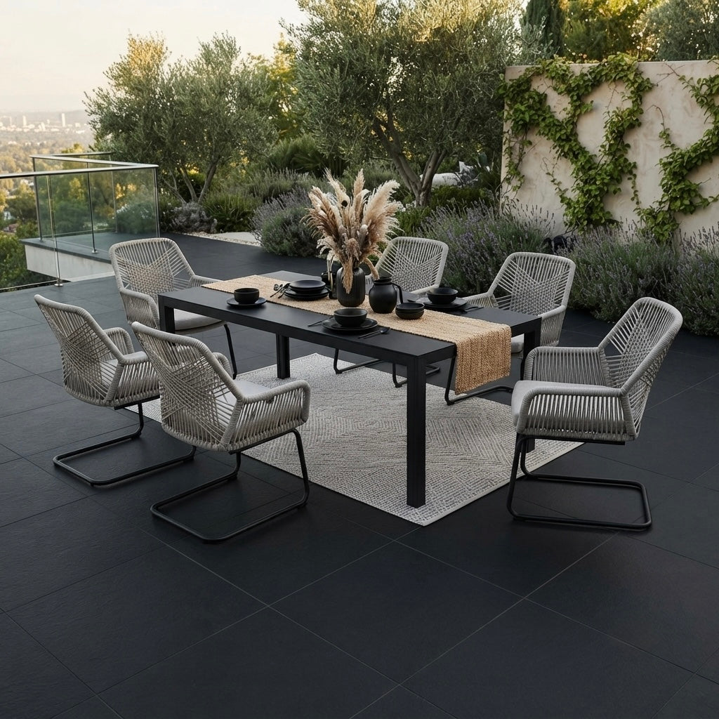 WEEKEND DEAL ☀️  Gemütliche 13 tlg. Essgruppe Santos Ideal zum Speisen anthrazit / nature für besonders gemütliches schwingen