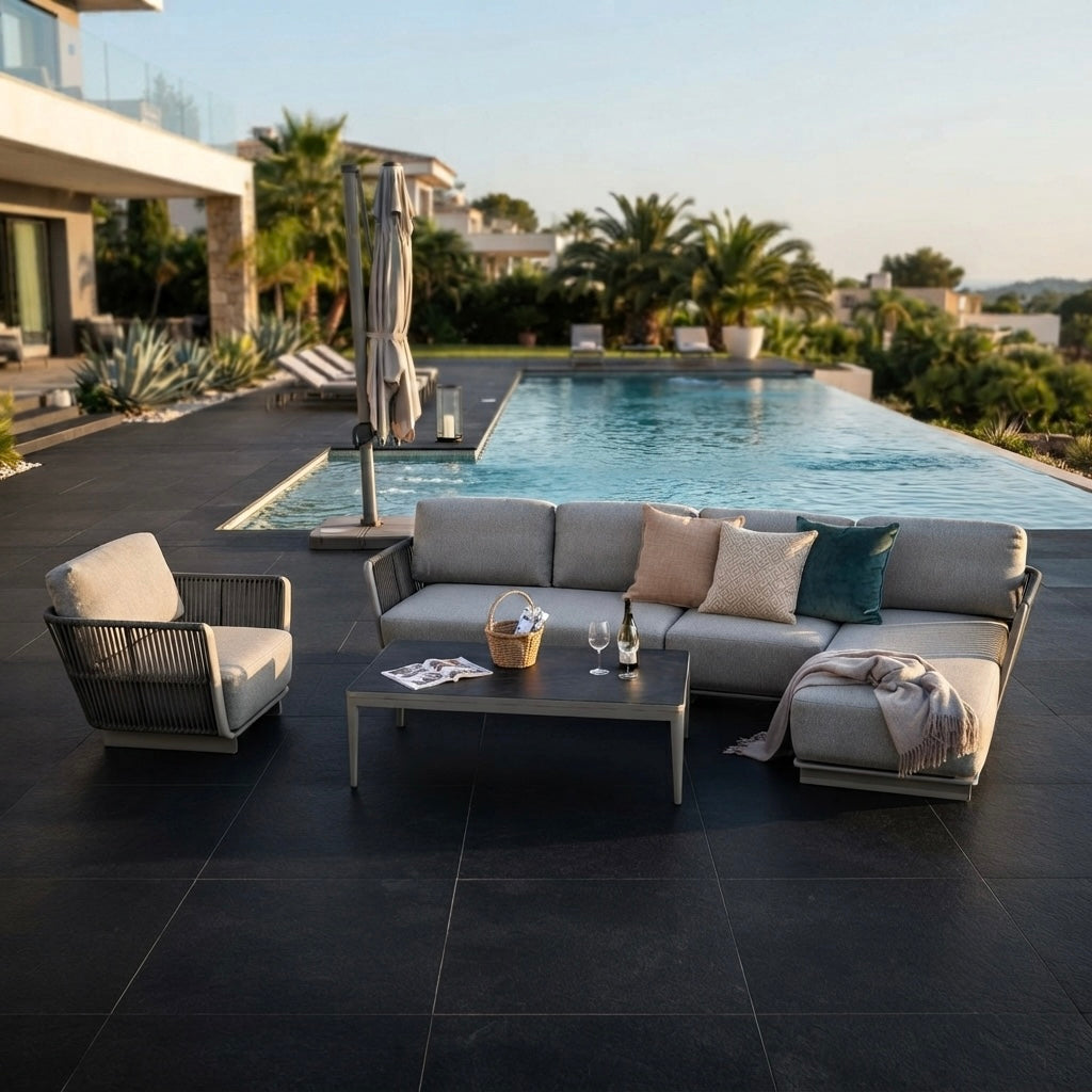 20% extra Rabatt! Die absolute Luxus Lounge: Deluxe Aluminium / Rope Lounge Set Marea BIG SIZE / Wetterfest