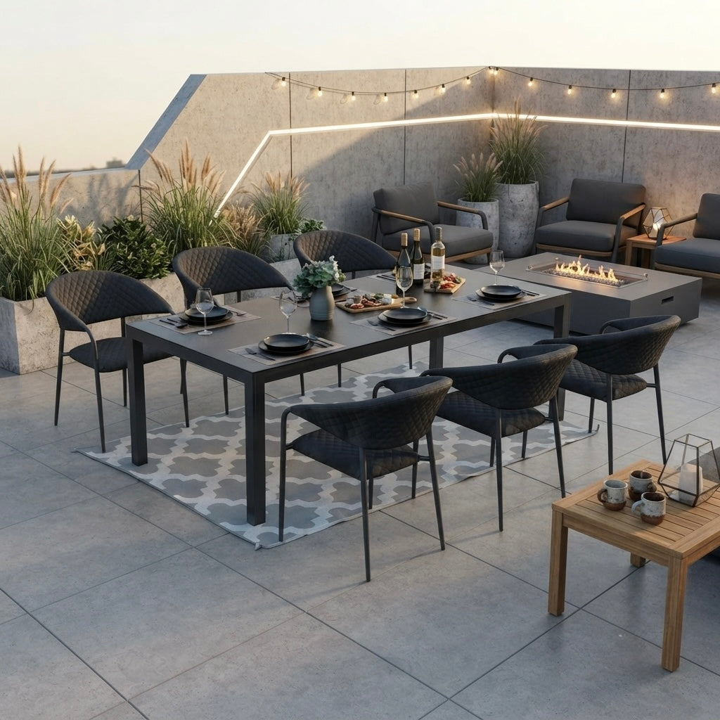 SUMMER SALE ☀️⛱️🏝️  7tlg. Essgruppe Puro - 100% wetterfest LIKA-TEX® Bezug Lava