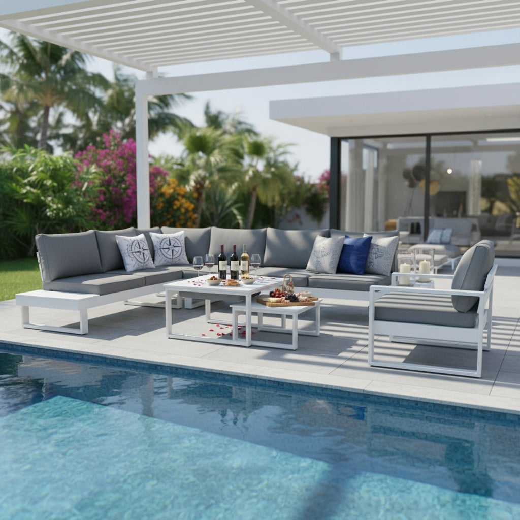 ⚽️ 🏆Unser WM Special! ⚽️🏆. Eleganz in Weiß & Grau! Premium Designer Aluminium Lounge White Baracoa / Modern & voll im Trend
