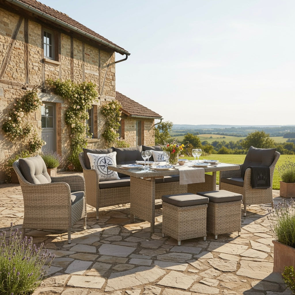 Dining Lounge Set Davos inkl. Zierkissen und Kronen Fleecedecke