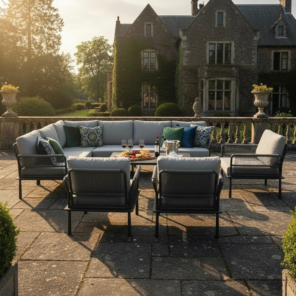 XXL Luxus Aluminium Lounge Set Madri Nero / Wetterfest, Hochwertig &amp; Perfektion in ihrer schönsten Form