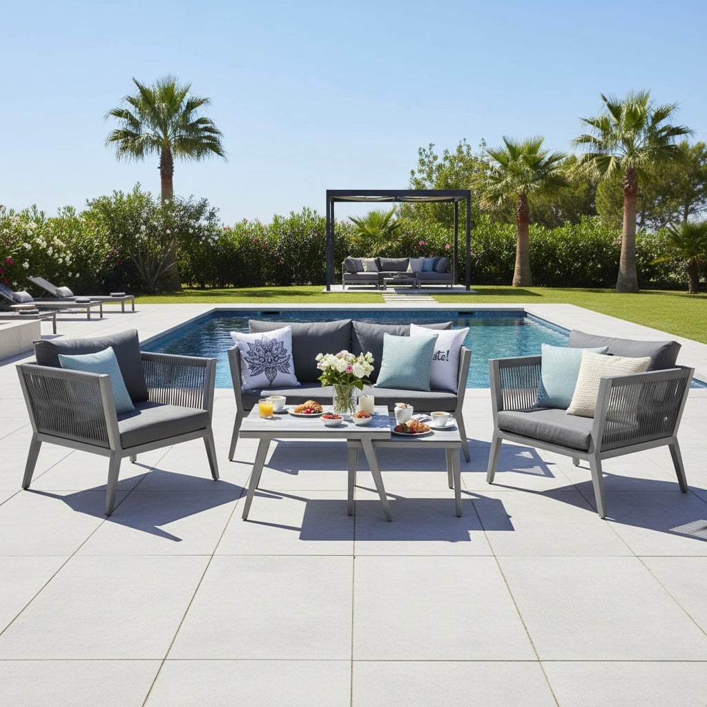 XXL Premium Lounge Set Namaste / Aluminium kombiniert mit Rope