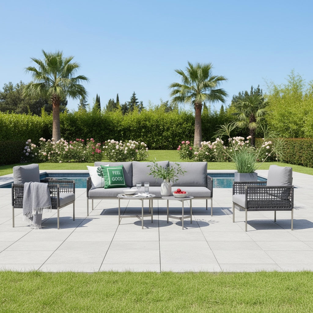 Premium Gartenmöbel Set Edelstahl / Rope Lounge Set Vogue