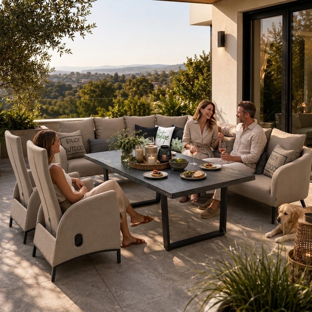 LUXUS, DER DRAUSSEN BLEIBT. Avelon Lounge – 100 % wetterfest LIKA-TEX® Bezug in sand (nature)