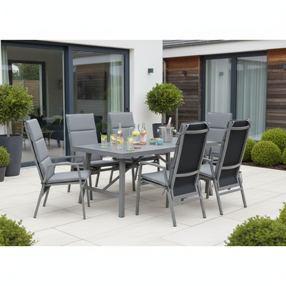 Gartenmöbel Set Arctic Deluxe / 6x Sessel im Rücken verstellbar &amp; extra hoch / die perfekte Essgruppe