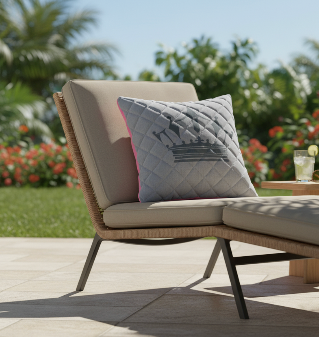 Outdoor Zierkissen Krone /pinkem Reißverschluss 100% wetterfest LIKA-TEX® Bezug grau