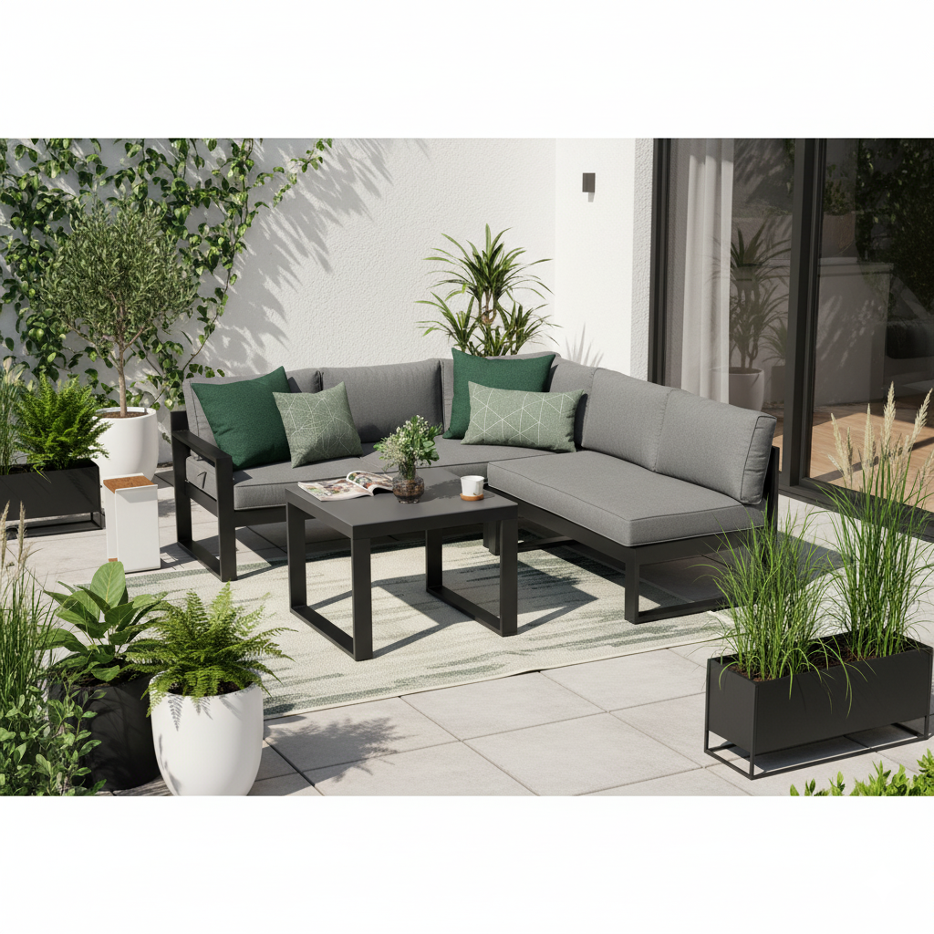 *** Outdoor-Highlight zum Jahresstart ***   Gartenlounge Lugano – Komfortable Ecklounge mit verstellbarem Kopfteil