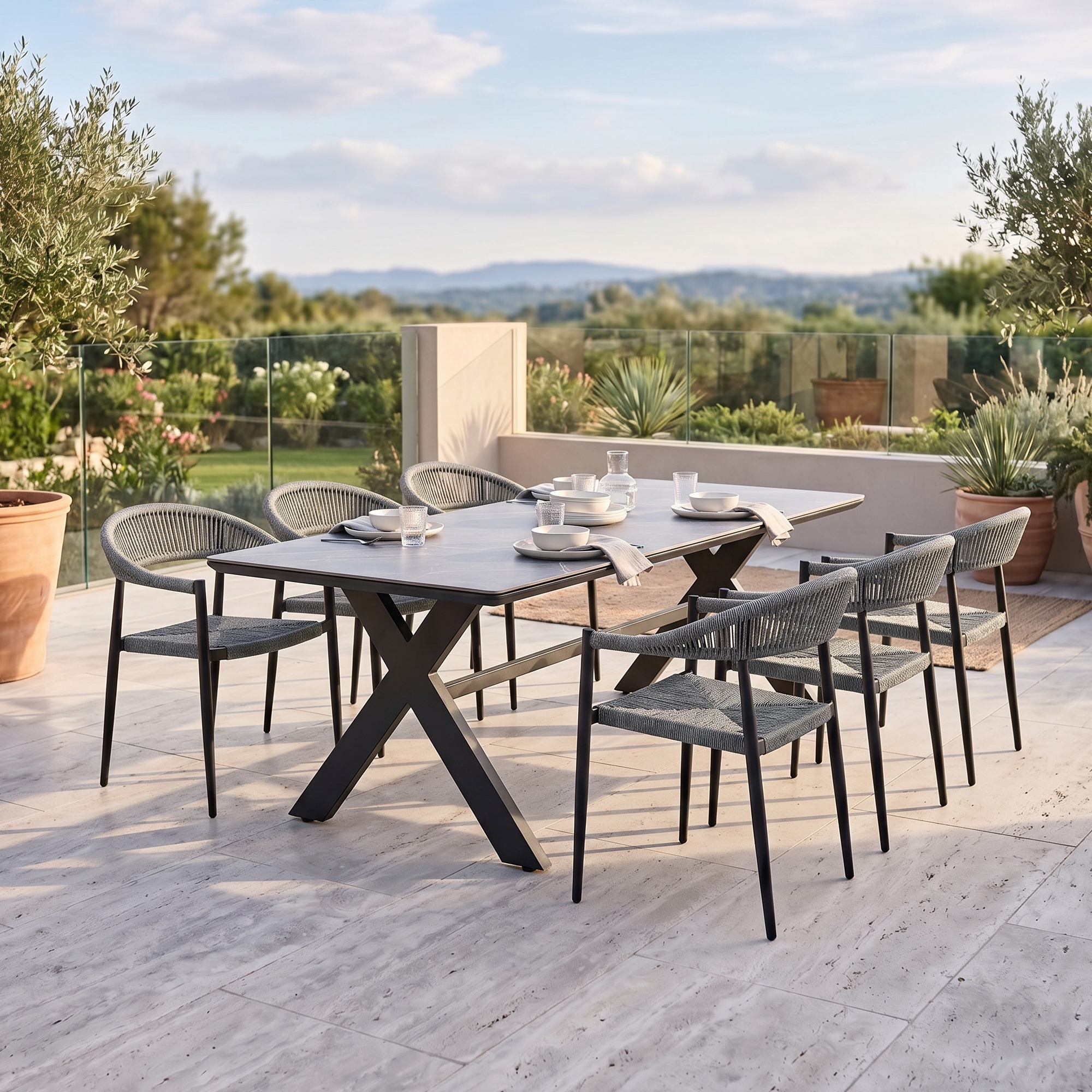 Natürlich modern – Essgruppe Luis &amp; Avantage 210 cm Tisch – Modernes Outdoor-Dining für 6 Personen